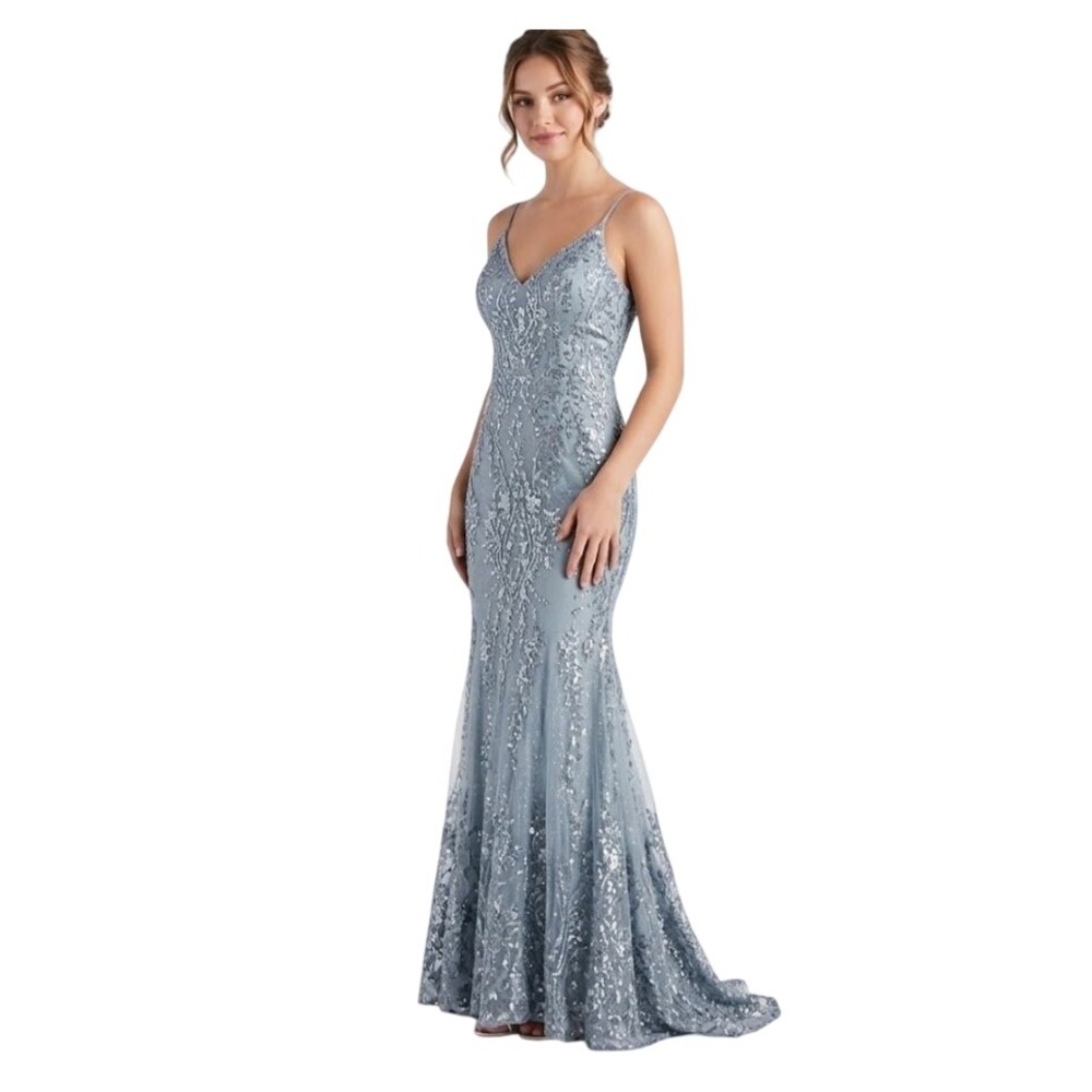 VEVI Gown Women S Blue Sparkly Sequin Prom Homecoming Formal Mermaid Dress